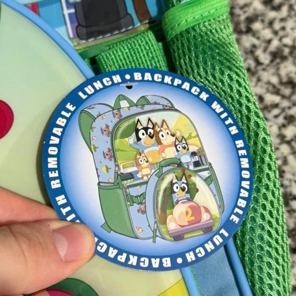 Bluey Heeler Family School Backpack Removable Lunch Bag Set NWT Camping Green